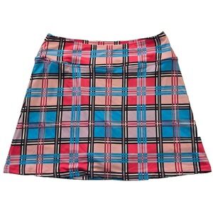 Golftini Pink Label Limitless Long Plaid Golf Skort Women's S Pink/Blue Paid NWT
